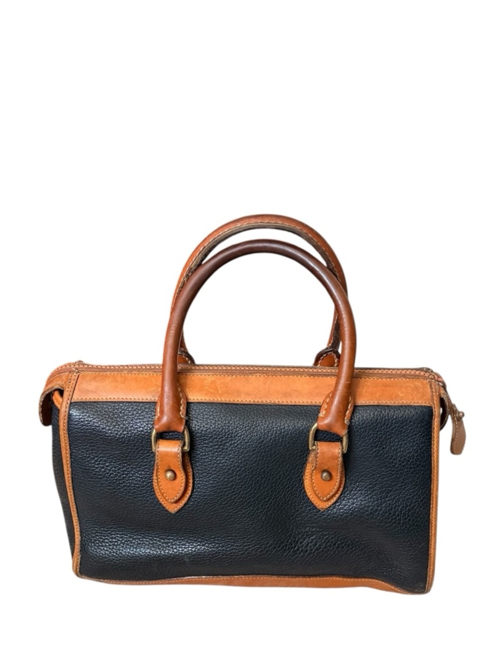 VINTAGE 1990S DOONEY & BOURKE NAVY ALL WEATHER LEATHER SATCHEL HANDBAG - Picture 2 of 16